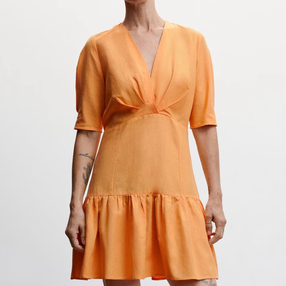 MANGO NWOT Fluted hem dress - orange - size. 8
